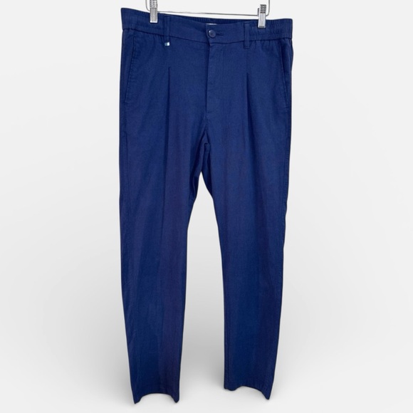 Ike Behar Other - Ike Behar York Men’s Pleated Linen Blend Midnight Blue Pants Small